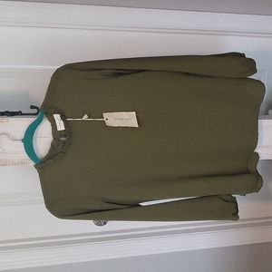 Olive Green Ruffle Collar Blouse